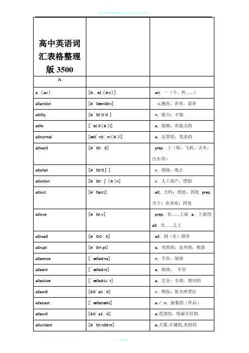 高考必备英语词汇表格排版3500词
