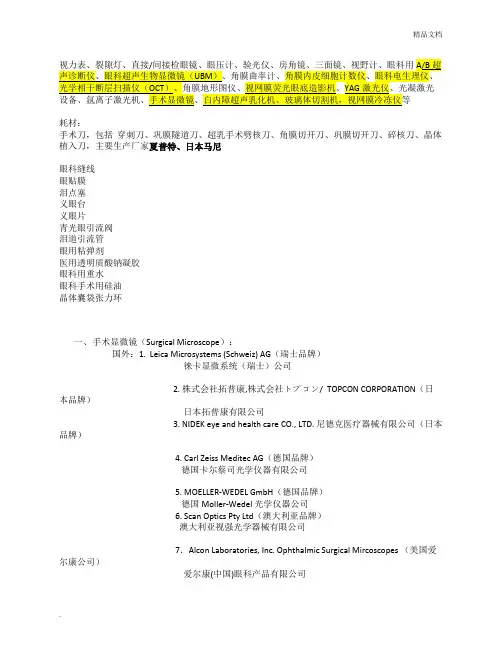 眼科主要设备及品牌