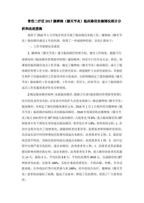 骨二科膝痹病年度临床路径实施情况统计分析和完善改进的措施(2017)