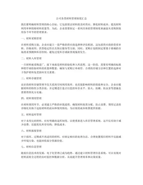 公司各类材料管理制度汇总