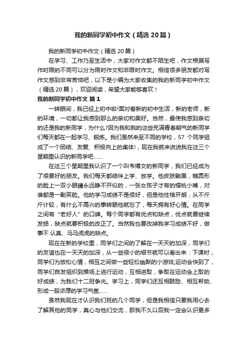 我的新同学初中作文（精选20篇）