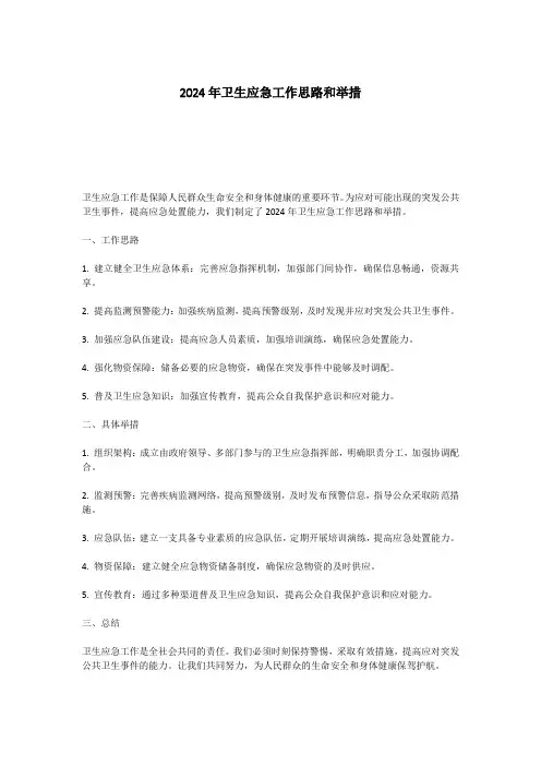2024年卫生应急工作思路和举措