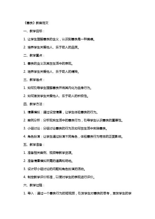 《善良》教案范文