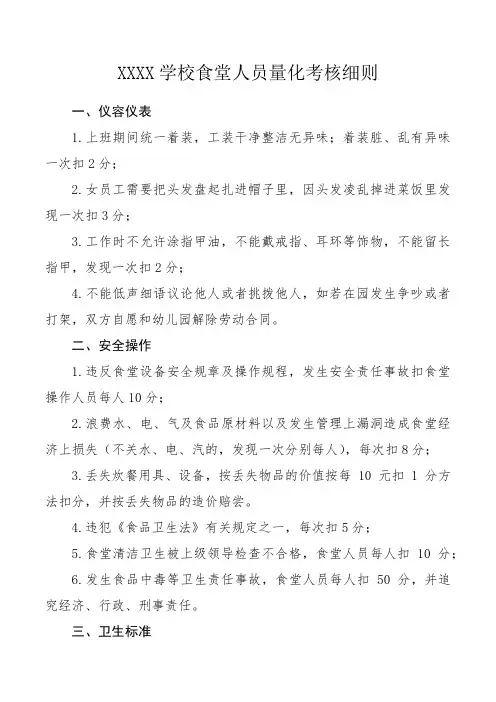 食堂量化考核方案