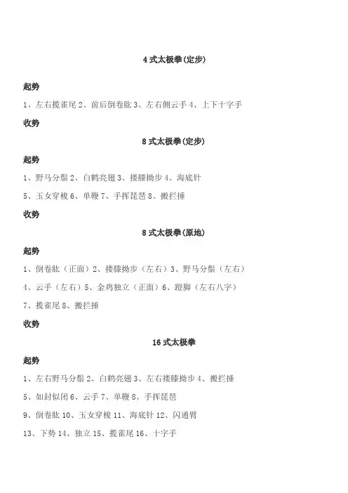 4式、8式、16式、24式、48式太极拳口令