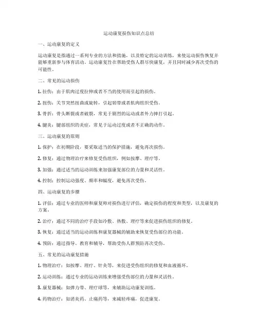 运动康复损伤知识点总结