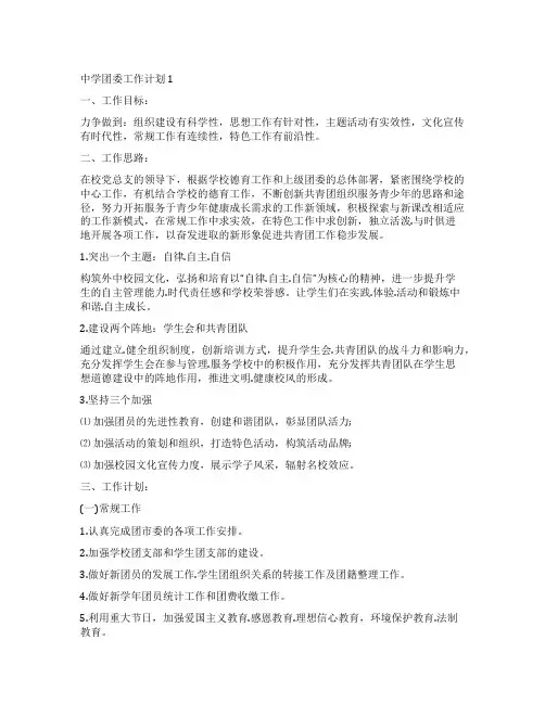 中学团委第二期工作计划五篇