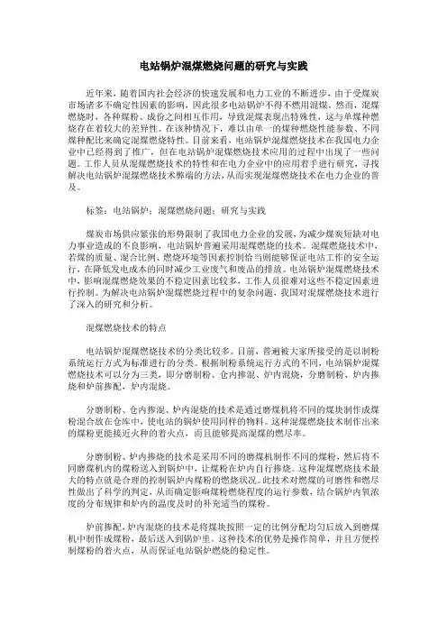 电站锅炉混煤燃烧问题的研究与实践