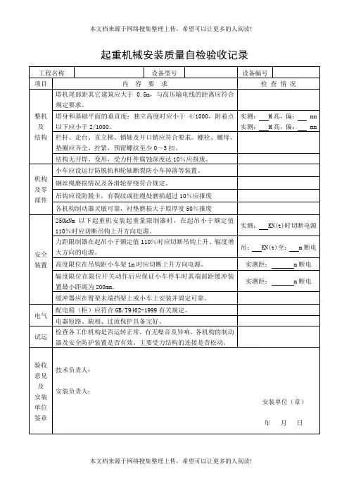 起重机械安装质量自检验收记录