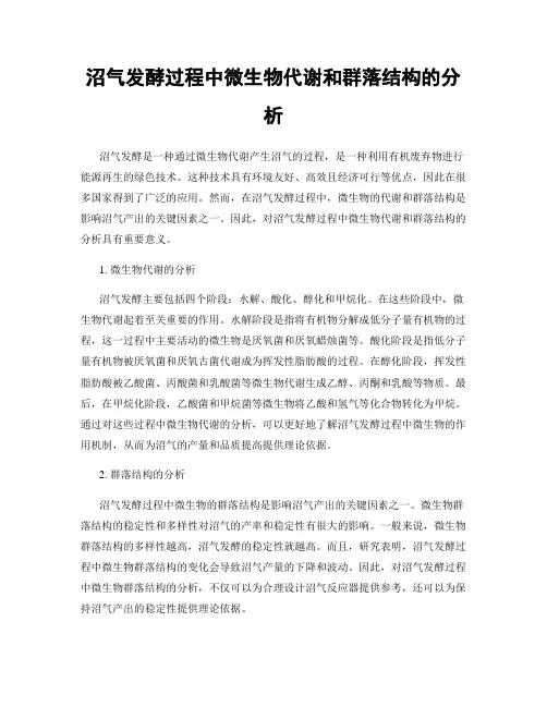沼气发酵过程中微生物代谢和群落结构的分析