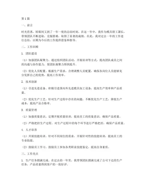模具钳工课长年度总结(3篇)