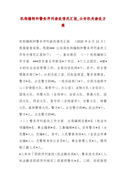 精编机构编制和警务序列套改情况汇报公安机关套改方案