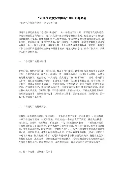 “正风气守规矩肯担当”学习心得体会