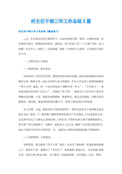 村主任干部三年工作总结5篇