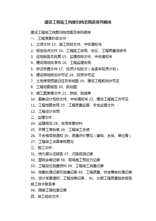 建设工程竣工档案归档范围及排列顺序