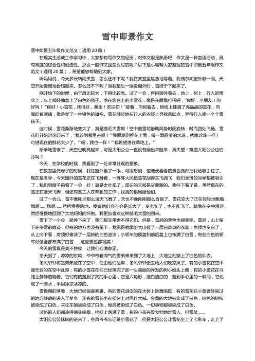 雪中即景五年级作文范文（通用20篇）