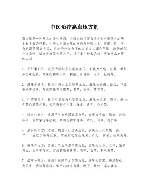 中医治疗高血压方剂