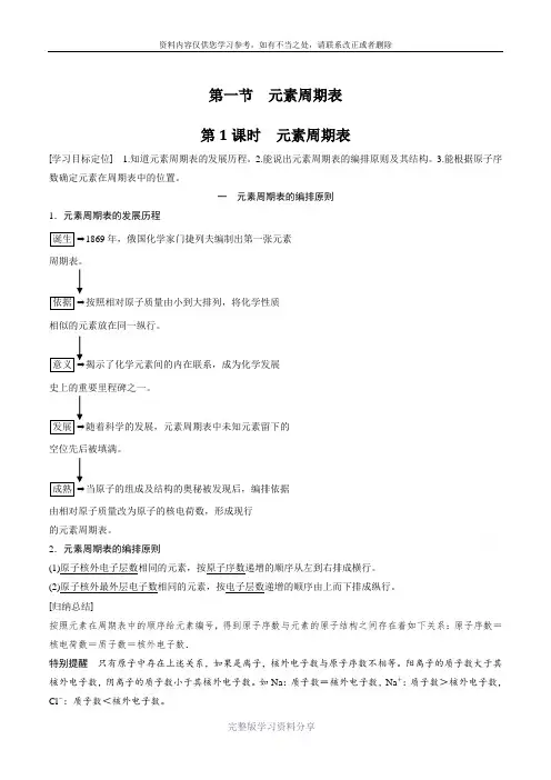 2015【步步高-学案导学】高中化学人教版必修2配套文档-第1章-第1节-第1课时-元素周期表