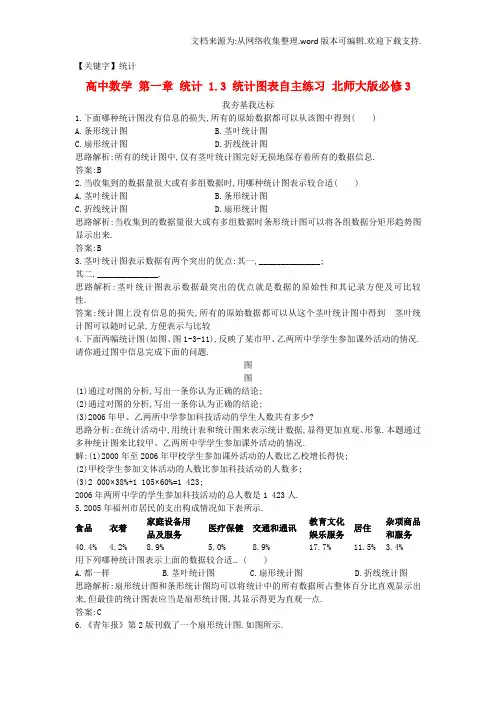 【统计】高中数学第一章统计13统计图表自主练习北师大版必修3