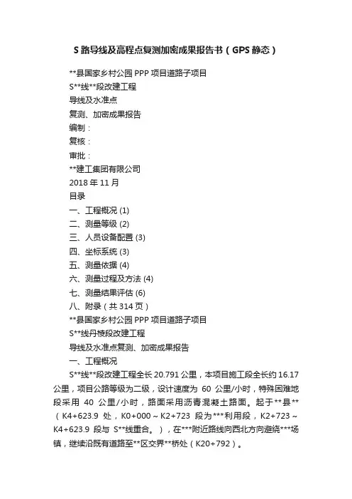 S路导线及高程点复测加密成果报告书（GPS静态）