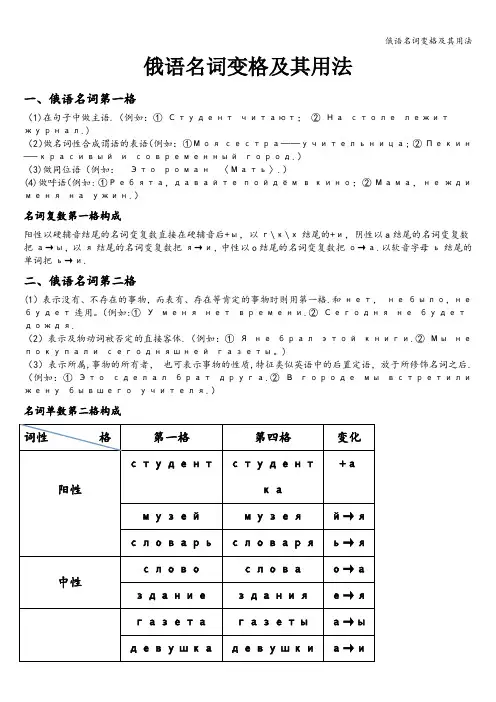 俄语名词变格及其用法