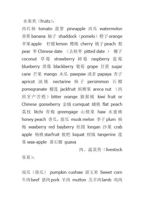英语食物单词大全