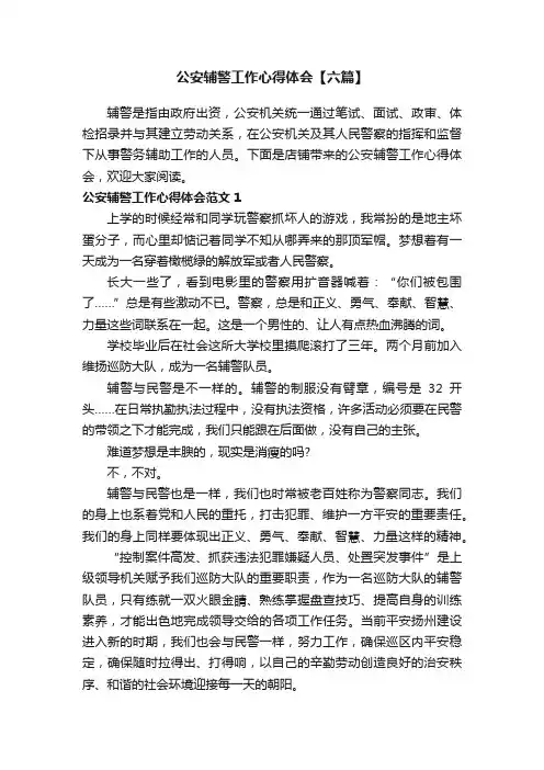 公安辅警工作心得体会【六篇】
