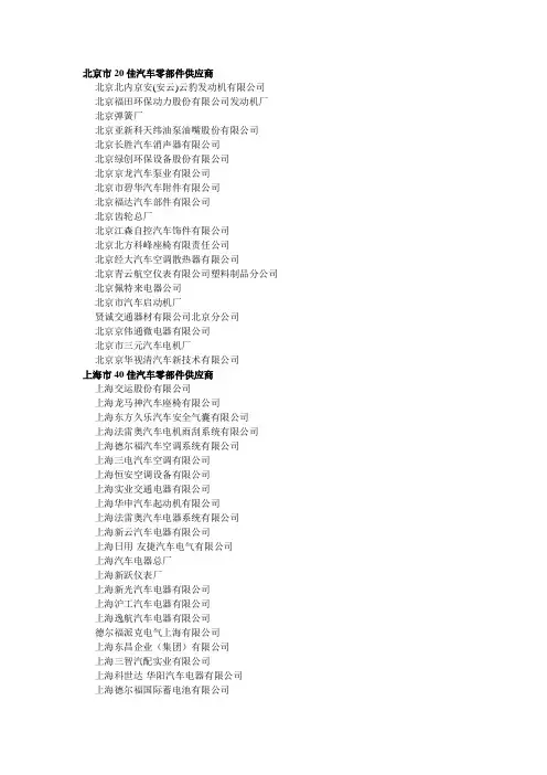 国内优秀汽车零部件供应商