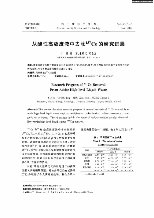 从酸性高放废液中去除 137Cs的研究进展