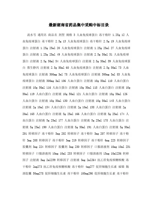 最新湖南省药品集中采购中标目录