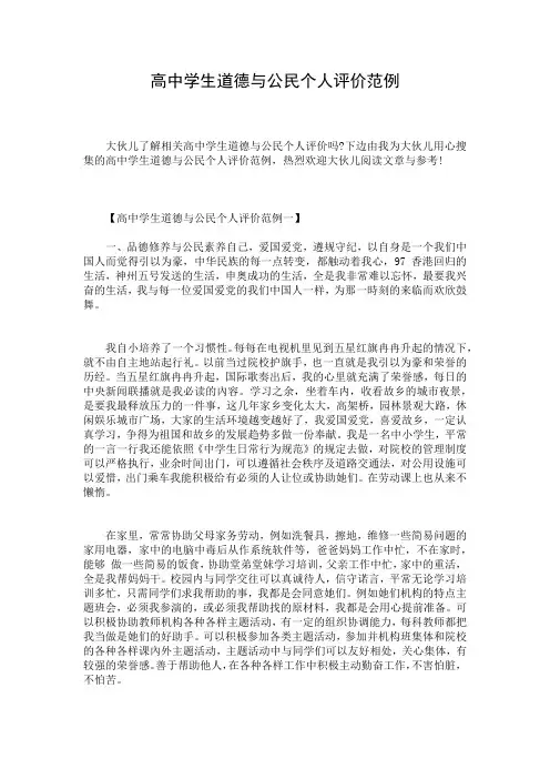 高中学生道德与公民个人评价范例