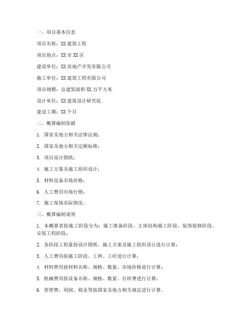工程施工方案概算表
