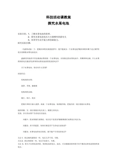 科技活动课教案——水果电池