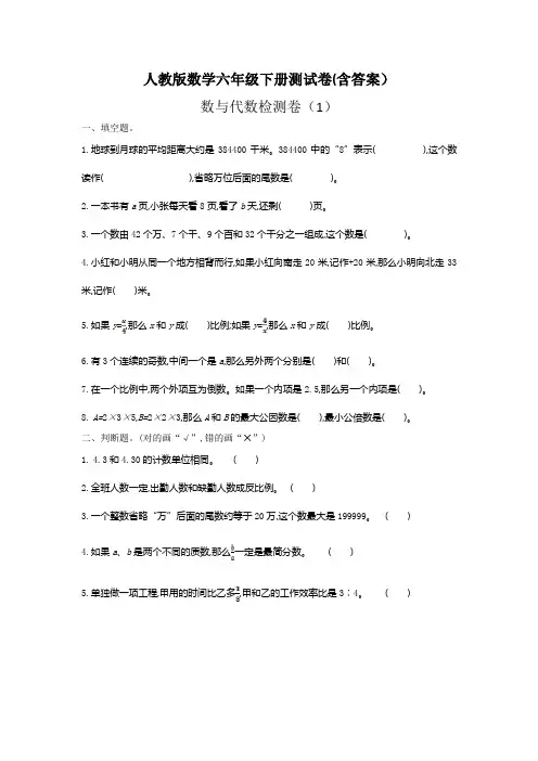 【人教版六下数学】数与代数检测卷(含答案)