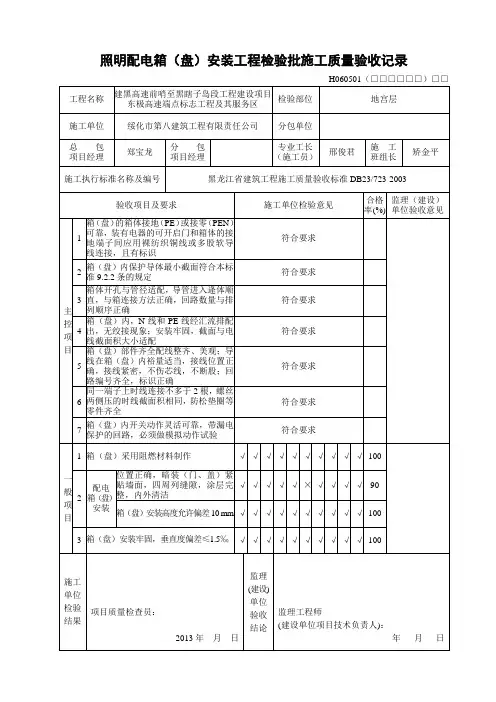 照明配电箱(盘)安装工程检验批施工质量验收记录