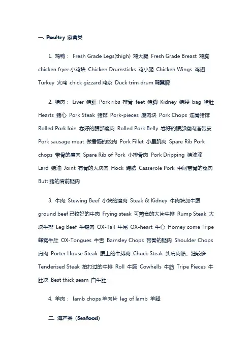 各种食物的英语表达