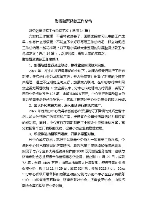 财务融资贷款工作总结范文（通用14篇）