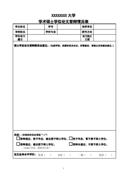 学术硕士学位论文答辩情况表