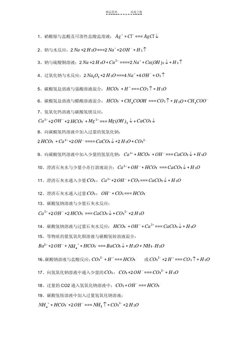 高中化学离子方程式大全(整理汇总版)