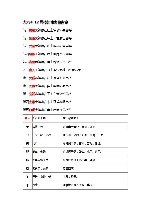 大六壬12天将加地支的含意