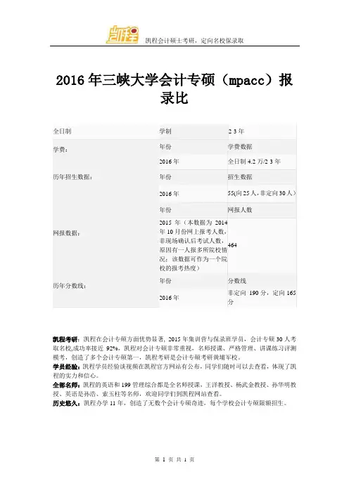 2016年三峡大学会计专硕(mpacc)报录比