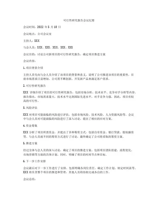 可行性研究报告会议纪要