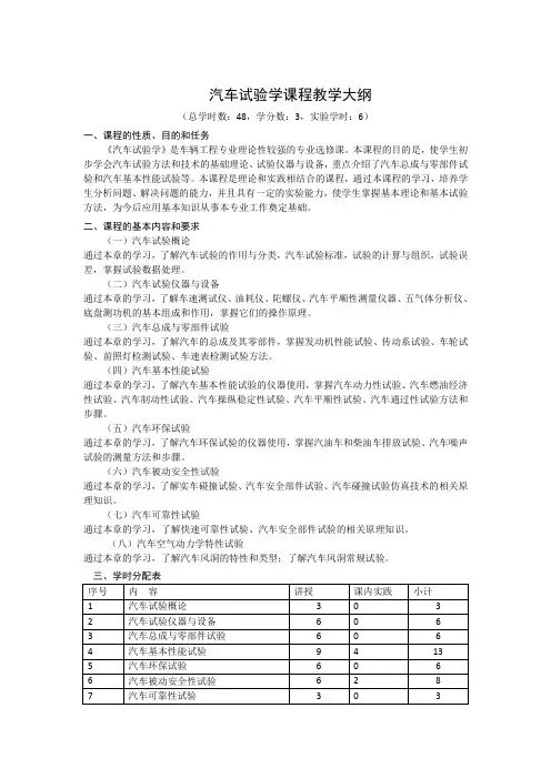 汽车试验学课程教学大纲