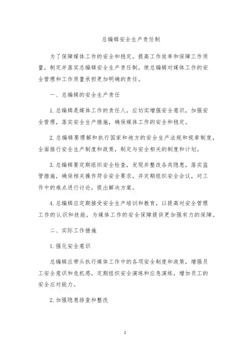 总编辑安全生产责任制