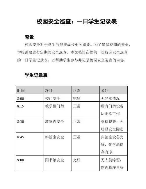 校园安全巡查：一日学生记录表