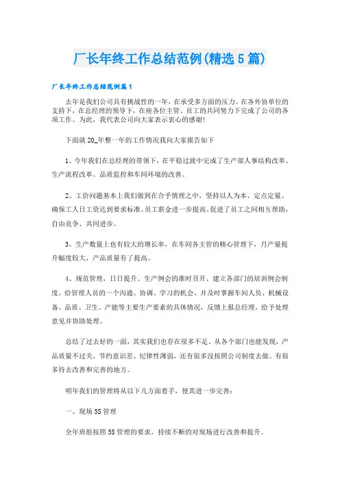 厂长年终工作总结范例(精选5篇)