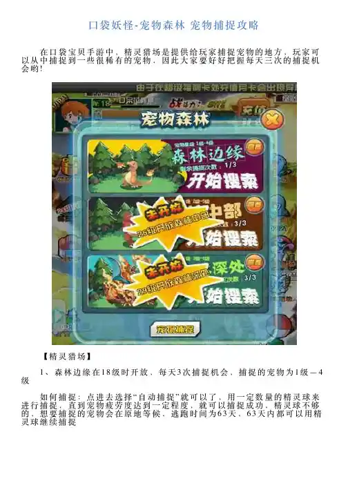口袋妖怪宠物森林宠物捕捉攻略