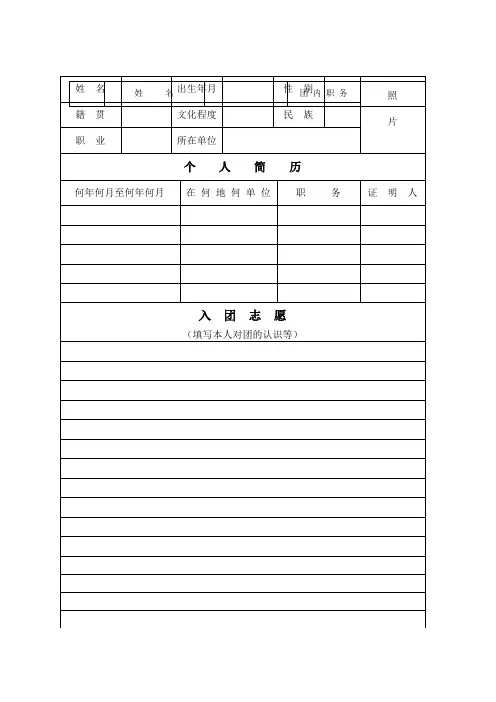 入团志愿书空白表