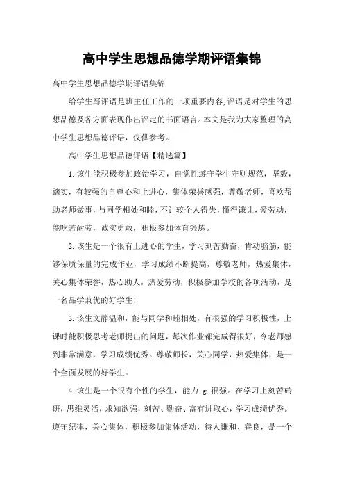高中学生思想品德学期评语集锦