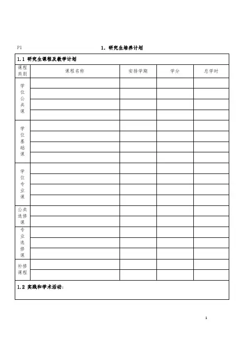 全日制研究生培养登记表